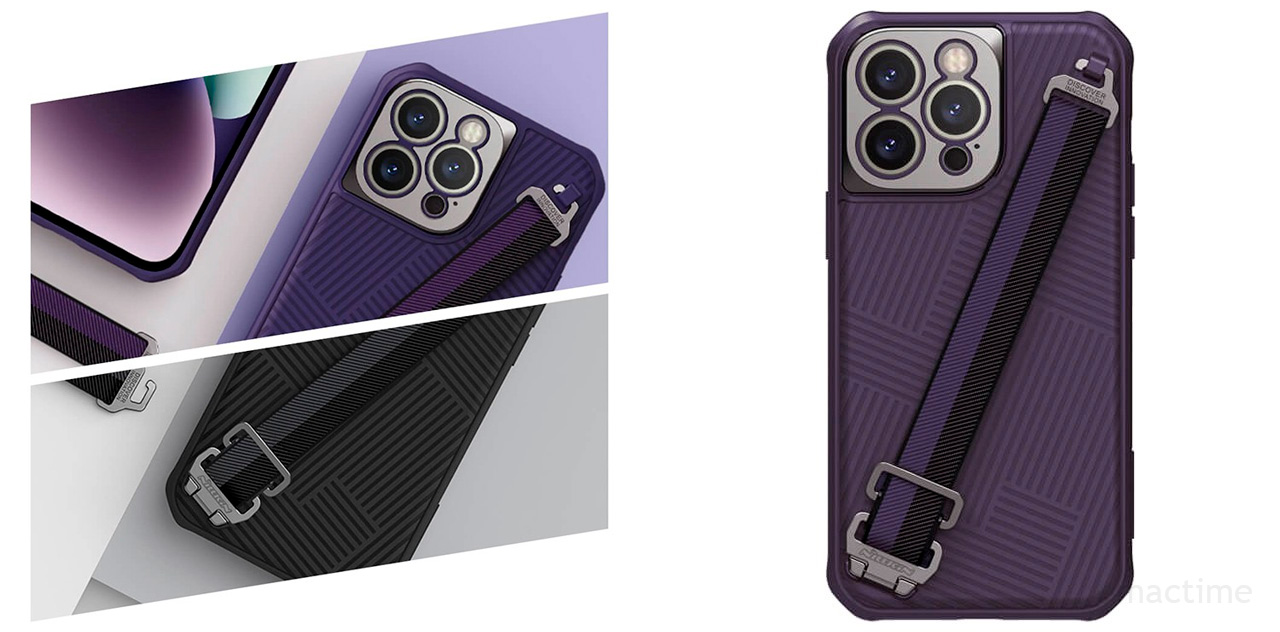 Чехол Nillkin для iPhone 14 Pro Max с ремешком тёмно-фиолетового цвета